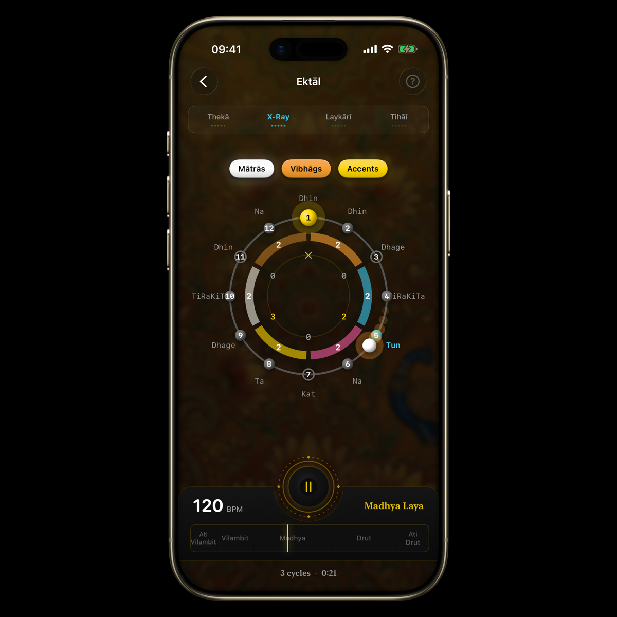 X-Ray mode revealing vibhāg rings and tālī / khālī accents